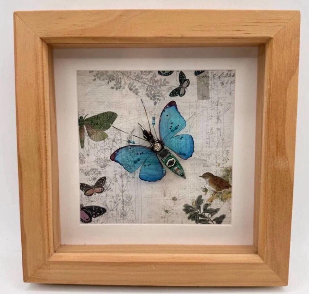Julie Alice Chappell Signed Circuit Board Butterfly Art Framed Mixed Media